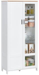 HOMCOM Credenza Moderna a 2 Ante con Mensole Regolabili in Legno e Vetro, 76x36x160cm, Bianco|Aosom