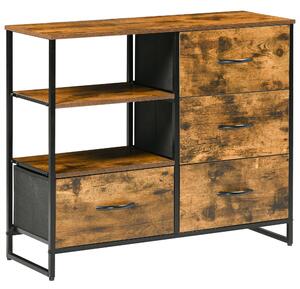 HOMCOM Cassettiera con 4 Cassetti in Tessuto Pieghevole e 2 Ripiani Aperti, in Stile Industriale, 84x30x71.5cm, Marrone | Aosom