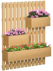 Outsunny Fioriera Verticale a doghe da Esterno con 3 Vasi Rimovibili in Legno, 60x16x80cm, Color legno | Aosom Italy