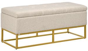 HOMCOM Panca con Contenitore in Poliestere Trapuntata con Gambe in Acciaio d'oro, 110x44x48cm, Beige