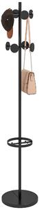 HOMCOM Appendiabiti da Terra con Portaombrelli e 8 Ganci a Disco in Metallo Ø34 x 177cm, Nero|Aosom