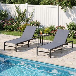 Costway Set di 2 sedia a sdraio regolabile con schienale a 6 posizioni, Sdraio in ferro e tessuto per piscina spiaggia patio Grigio