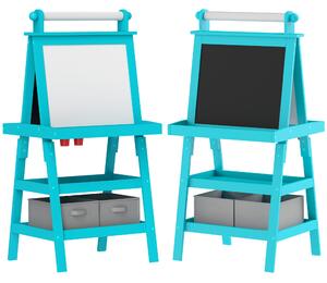 AIYAPLAY Lavagna per Bambini con Cavalletto 3 in 1, Rotolo di Carta e 2 Contenitori, in Legno, 59x48x118 cm, Blu