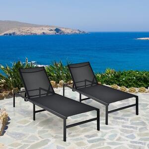 Costway Set di 2 sedia a sdraio regolabile con schienale a 6 posizioni, Sdraio in ferro e tessuto per piscina spiaggia patio Nero
