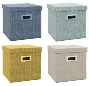 HOMCOM Set 4 Scatole per Armadi in Tessuto con Coperchio e Pieghevoli 30x30x29cm, Blu, Crema, Verde e Grigio Chiaro