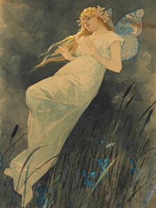Stampa artistica The Elf in the Iris Blossoms Vintage Art Nouveau - Alfons Mucha, (30 x 40 cm)