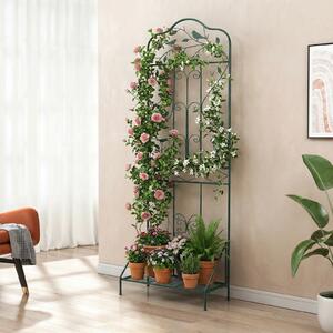 Costway Graticcio da giardino per piante rampicanti con ripiano pieghevole, Recinzione per viti da esterno per fiori Verde scuro