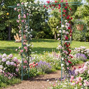 Costway Pergolato a arco con ciotola d'acqua e vassoio a rete, Stazione di alimentazione per uccelli da giardino Verde