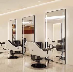 Consolle professionale per parrucchieri, barbieri ed estetica con specchio LED 200x80, nera