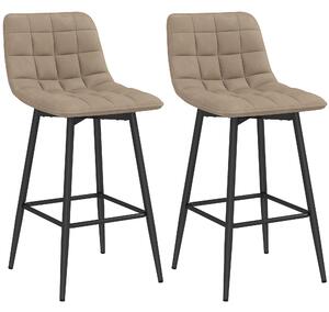 HOMCOM Set 2 Sgabelli da Cucina con Schienale ergonomico e poggiapiedi in Tessuto Effetto Velluto e Metallo, 45x47x84 cm, Marrone | Aosom Italy
