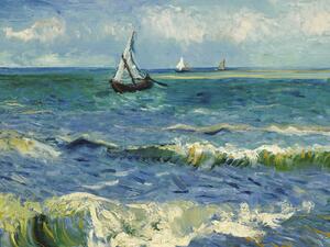 Stampa artistica The sea at Saintes-Maries-de-la-Mer Vintage Seascape with Boats - Vincent van Gogh, (40 x 30 cm)