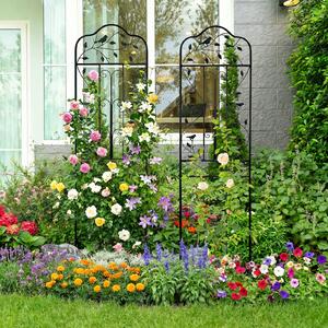 Costway Set di 2 graticci da giardino per piante rampicanti con ripiano pieghevole, Set di 2 recinzioni esterne per viti e fiori Nero