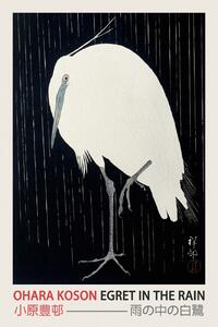 Riproduzione Egret in the Rain Japanese Woodblock Japandi print - Ohara Koson, (26.7 x 40 cm)