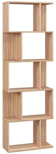 HOMCOM Scaffale Libreria Versatile a 5 Ripiani, Salvaspazio a Forma di S in Legno con Divisorio, 60x24x184.5 cm, Color Legno| Aosom Italy