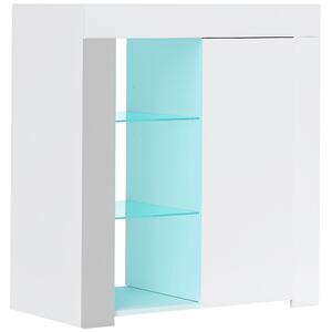 HOMCOM Mobile Contenitore a LED con 3 Ripiani Aperti e Armadietto a 2 Livelli, in Legno e Vetro, 75x40.1x83 cm, Bianco