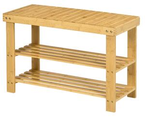 HOMCOM Panca Scarpiera Bassa in Bambù con 2 Ripiani a Doghe e Seduta, 70x28x45 cm, Naturale