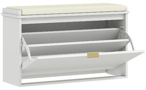 HOMCOM Panca Scarpiera con Ripiano Interno, in Legno e Tessuto Effetto Lino, 80x26x47.5 cm, Bianca e Beige