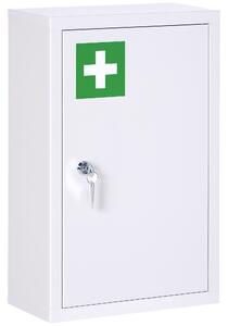 Kleankin Armadietto Medicinali a 3 Ripiani in Acciaio Inox con 2 Chiavi e Montaggio a Parete, 30x14x46 cm, Bianco|Aosom