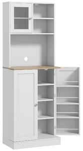 HOMCOM Dispensa da Cucina Porta Microonde con Ripiani Aperti e Armadietto con Portaspezie, 60x35x169 cm, Bianco | Aosom Italy