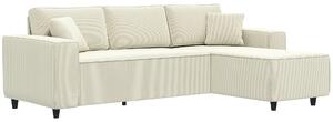 HOMCOM Divano con Penisola a 3 Posti in Tessuto Effetto Velluto, Schiuma e Nylon, 241x153x83 cm, Bianco Crema | Aosom Italy