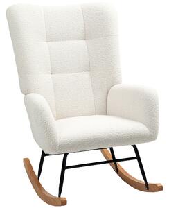 HOMCOM Sedia a Dondolo Poltrona Relax in Velluto Teddy, Bianco Crema | Aosom Italy