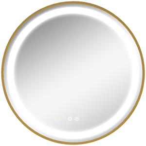 Kleankin Specchio Bagno con Luce LED, Luminosità Regolabile a 3 Tonalità e Funzione Memoria, Ø60 cm, Oro | Aosom Italy