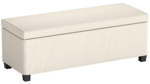 HOMCOM Panca Fondo Letto con Spazio Contenitore da 84L, in Tessuto Effetto Velluto a Coste e Acciaio, 112x42x40 cm, Beige | Aosom Italy