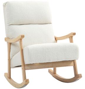 HOMCOM Sedia a Dondolo in Velluto Teddy Imbottita, Schienale Ergonomico, Gambe in Legno di Caucciù, Crema | Aosom Italy