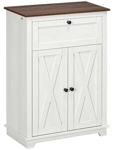 HOMCOM Credenza Bassa da Cucina in Stile Rustico con Cassetto e Armadietto con Ripiano Regolabile, Bianco | Aosom Italy