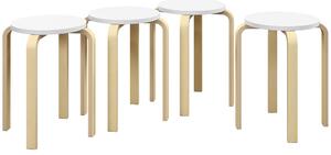 HOMCOM Set 4 Sgabelli Rotondi Impilabili in Legno Bianco, Ø40x45 cm | Aosom Italy