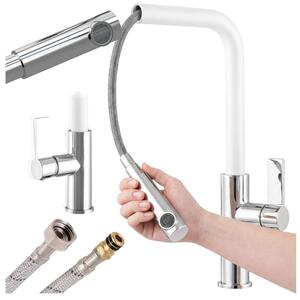 Granitan - Rubinetto da cucina - Rubinetto per lavello - Bocca estraibile - Cartuccia in Vetroceramica - Bianco - LINEA