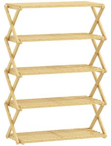 HOMCOM Scarpiera Pieghevole a 5 Livelli Pronto all'Uso, in Bambù, 60x29x88 cm, Legno Naturale | Aosom Italy