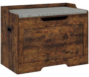 HOMCOM Panca Contenitore da 103L Multifunzione color Legno con Cuscino in Tessuto Grigio, 75x40x56 cm | Aosom Italy