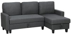 HOMCOM Divano Letto 3 Posti con Chaise e Spazio Contenitore, in Tessuto Effetto Lino, 197x129x85 cm, Grigio Carbone | Aosom Italy