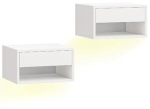 HOMCOM Set 2 Comodini Sospesi con LED RGB Integrati e Regolabili con APP, Cassetto e Ripiano, 37x32x21 cm, Bianco | Aosom Italy