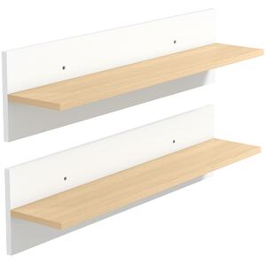 HOMCOM Set 2 Mensole da Parete per Casa e Ufficio in Legno, 80x16.5x20 cm, Bianco e color Legno | Aosom Italy