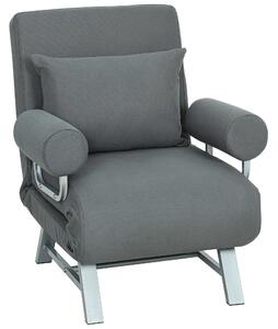 HOMCOM Poltrona Letto 3 in 1 con Schienale Reclinabile su 5 Livelli, in Tessuto Effetto Lino, 73x78x81 cm, Grigio Scuro | Aosom Italy