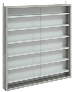 HOMCOM Bacheca Portaoggetti a 5 Ripiani Regolabili in Legno con Ante in Vetro, 80x9.5x83 cm, Bianco e Grigio | Aosom Italy
