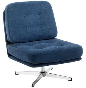 HOMCOM Poltrona Salotto Girevole Rivestita in Ciniglia con Seduta Larga, Poltroncina Camera da Letto Moderna con Gambe in Metallo per Soggiorno, Blu Scuro | Aosom Italy