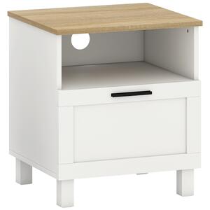 HOMCOM Comodino Moderno Minimal con Cassetto e Ripiano Aperto, in Legno, 45x38x50 cm, Bianco e color Legno | Aosom Italy