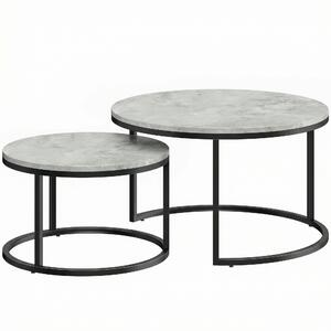 HOMCOM Set 2 Tavolini da Salotto Rotondi con Piano Effetto Marmo, in Legno e Metallo, Grigio Marmo | Aosom Italy