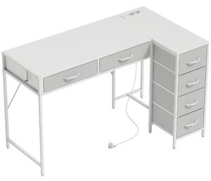 HOMCOM Scrivania Angolare a 6 Cassetti con Gancio Laterale e Prese Integrate, in Legno e Acciaio, 126x48x80 cm, Bianco | Aosom Italy