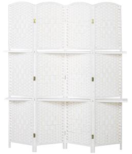 HOMCOM Paravento da Interno a 4 Pannelli Pieghevole con Mensole 160x170 cm, Bianco | Aosom Italy