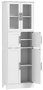 HOMCOM Mobile Bagno Alto Slim 170cm, a 6 Ripiani con Ante in Vetro, Ripiani Regolabili, per Salotto Soggiorno Cucina, Moderno, 60x30x170 cm, Bianco | Aosom Italy