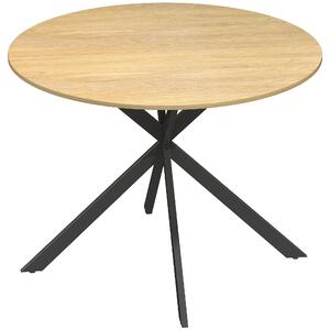 Tavolo da Pranzo Rotondo Stile Industriale Ø100x75 cm con Piano in Truciolare e Gambe a Croce in Acciaio Quercia