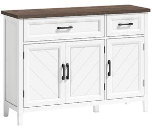 HOMCOM Credenza Cucina in Legno con 3 Ante a Fienili, 2 Cassetti e 2 Ripiani Regolabili, Bianco | Aosom Italy