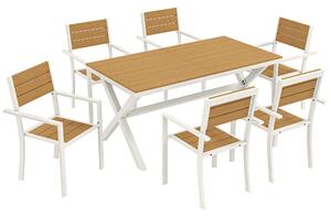 Outsunny Set Pranzo Esterni 7 Pezzi, Tavolo Sedie Impilabili Telaio Alluminio, Teak | Aosom Italy