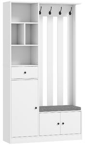 HOMCOM Appendiabiti 180 cm con Panca Porta Scarpe, Soluzione 4-in-1 con Ripiano Regolabile, 4 Ganci e Scomparti Aperti, per Ingresso Soggiorno, Bianco | Aosom Italy
