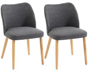HOMCOM Set di 2 Sedie Pranzo Imbottite con Gambe Legno Hevea, Tessuto Grigio Chiaro | Aosom Italy