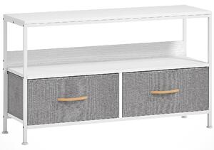 HOMCOM Mobile Porta TV da 47" con Cassetti Pieghevoli in Tessuto e Mensola in Metallo e MDF, 98x29x56 cm, Bianco | Aosom Italy